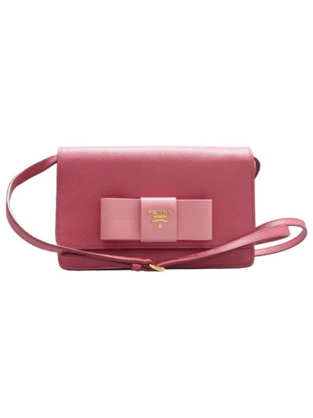 PRADA Saffiano Pink Bow Leather Shoulder Bag 390-020125